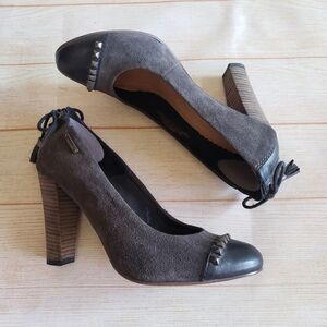 Diesel Leather Suede Round Toe Studded Tassel Heel Pumps Shoes Brown Size 39